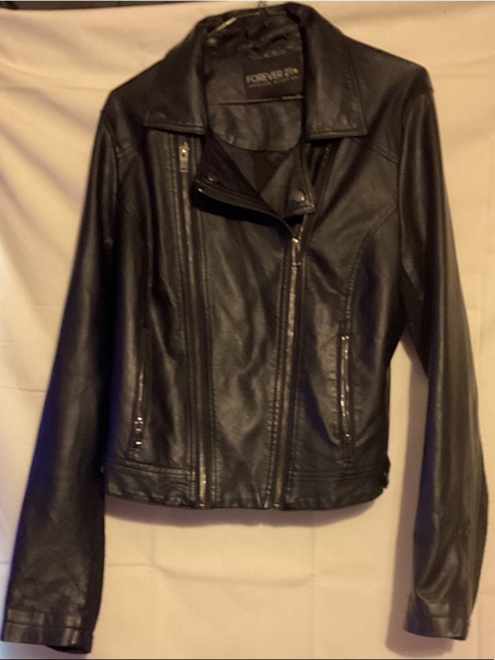 Forever 21 Black Faux Leather Asymmetrical Zip Moto Jacket